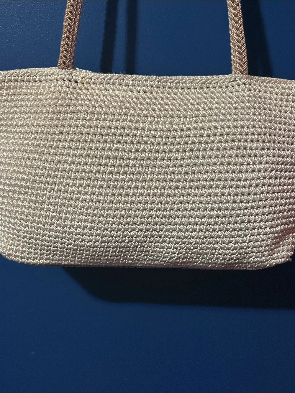 The Sak EUC Crocheted Hand Made Shoulder Bag Cream Boho Zip Closure